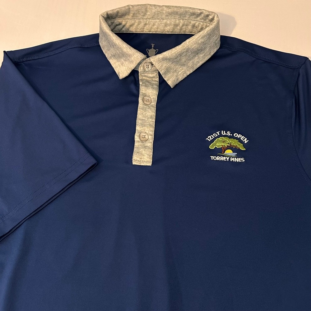 US Open 2021 Torrey Pines Golf Polo Shirt Mens M Blue Gray Short Sleeve